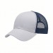 USA-made 6U White-Navy Chino baseball cap, 3q view, manufactured in Newark NJ