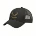 USA-made 6U Black Chino baseball cap, decorated view, manufactured in Newark NJ