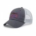 USA-made 6U Heather Gray-White Chino baseball cap, decorated view, manufactured in Newark NJ