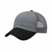 USA-made 6U Light Gray-Black Chino baseball cap, 3q view, manufactured in Newark NJ