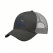 USA-made 6U Dark Gray-Light Gray Chino baseball cap, decorated view, manufactured in Newark NJ