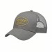 USA-made 6U Light Gray Chino baseball cap, decorated view, manufactured in Newark NJ