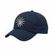 USA-made 6U Navy Cotton Duck baseball cap, decorated view, manufactured in Newark NJ