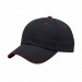 USA-made 6U Black-Red Cotton Duck baseball cap, 3q view, manufactured in Newark NJ