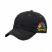 USA-made 6U Black-Khaki Cotton Duck baseball cap, decorated view, manufactured in Newark NJ