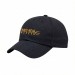 USA-made 6U Black Cotton Duck baseball cap, decorated view, manufactured in Newark NJ