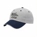 USA-made 6U White-Navy Cotton Duck baseball cap, decorated view, manufactured in Newark NJ