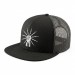 USA-made 6H Black Polycotton Twill baseball cap, decorated view, manufactured in Newark NJ