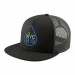 USA-made 6H Black Polycotton Twill baseball cap, decorated view, manufactured in Newark NJ