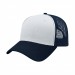 USA-made 6L White-Navy Polycotton Twill baseball cap, 3q view, manufactured in Newark NJ