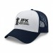 USA-made 6L White-Navy Polycotton Twill baseball cap, decorated view, manufactured in Newark NJ