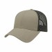 USA-made 6L Khaki-Black Polycotton Twill baseball cap, 3q view, manufactured in Newark NJ