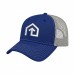 USA-made 6L Royal Blue-Light Gray Polycotton Twill baseball cap, decorated view, manufactured in Newark NJ