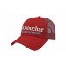 USA-made 6L Red Polycotton Twill baseball cap, decorated view, manufactured in Newark NJ