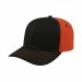 USA-made 6S Black-Orange Polycotton Twill baseball cap, 3q view, manufactured in Newark NJ