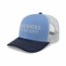 USA-made 6S Light Blue-Navy Polycotton Twill baseball cap, decorated view, manufactured in Newark NJ