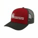USA-made 6S Red-Black Polycotton Twill baseball cap, decorated view, manufactured in Newark NJ