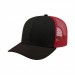 USA-made 6S Black-Red Polycotton Twill baseball cap, 3q view, manufactured in Newark NJ