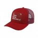 USA-made 6S Red Polycotton Twill baseball cap, decorated view, manufactured in Newark NJ