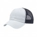USA-made 6U White-Navy Polycotton Twill baseball cap, 3q view, manufactured in Newark NJ