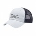 USA-made 6U White-Navy Polycotton Twill baseball cap, decorated view, manufactured in Newark NJ