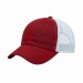 USA-made 6U Red-White Polycotton Twill baseball cap, 3q view, manufactured in Newark NJ
