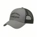 USA-made 6U Light Gray-Black Polycotton Twill baseball cap, decorated view, manufactured in Newark NJ