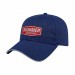 USA-made 6L Royal Blue-Light Gray Cotton Spandex baseball cap, decorated view, manufactured in Newark NJ