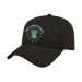 USA-made 6L Black Cotton Spandex baseball cap, decorated view, manufactured in Newark NJ