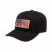 USA-made 6S Black-Red Cotton Spandex baseball cap, decorated view, manufactured in Newark NJ