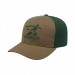 USA-made 6S Khaki-Hunter Green Cotton Spandex baseball cap, decorated view, manufactured in Newark NJ