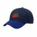 USA-made 6U Navy-Royal Blue Cotton Spandex baseball cap, decorated view, manufactured in Newark NJ