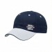 USA-made 6U Navy-White Cotton Spandex baseball cap, decorated view, manufactured in Newark NJ