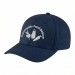 USA-made 6H Navy Polycotton Twill baseball cap, decorated view, manufactured in Newark NJ