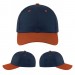 USA-made 6H Navy-Orange Polycotton Twill baseball cap, virtual view, manufactured in Newark NJ