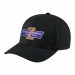 USA-made 6H Black Polycotton Twill baseball cap, decorated view, manufactured in Newark NJ
