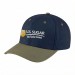 USA-made 6H Navy-Khaki Polycotton Twill baseball cap, decorated view, manufactured in Newark NJ