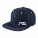 USA-made 6H Navy-White Polycotton Twill baseball cap, decorated view, manufactured in Newark NJ