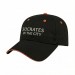 USA-made 6L Black-Blaze Orange Polycotton Twill baseball cap, decorated view, manufactured in Newark NJ