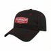USA-made 6L Black-Red Polycotton Twill baseball cap, decorated view, manufactured in Newark NJ