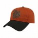 USA-made 6L Orange-Black Polycotton Twill baseball cap, decorated view, manufactured in Newark NJ