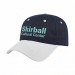 USA-made 6L Navy-White Polycotton Twill baseball cap, decorated view, manufactured in Newark NJ