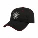USA-made 6L Black-Red Polycotton Twill baseball cap, decorated view, manufactured in Newark NJ
