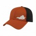 USA-made 6L Orange-Black Polycotton Twill baseball cap, decorated view, manufactured in Newark NJ