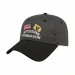 USA-made 6L Dark Gray-Black Polycotton Twill baseball cap, decorated view, manufactured in Newark NJ