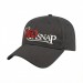 USA-made 6L Dark Gray Polycotton Twill baseball cap, decorated view, manufactured in Newark NJ