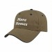 USA-made 6L Khaki-Navy Polycotton Twill baseball cap, decorated view, manufactured in Newark NJ