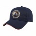 USA-made 6L Navy-Orange Polycotton Twill baseball cap, decorated view, manufactured in Newark NJ