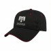 USA-made 6L Black-Red Polycotton Twill baseball cap, decorated view, manufactured in Newark NJ