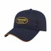 USA-made 6L Navy-Athletic Gold Polycotton Twill baseball cap, decorated view, manufactured in Newark NJ